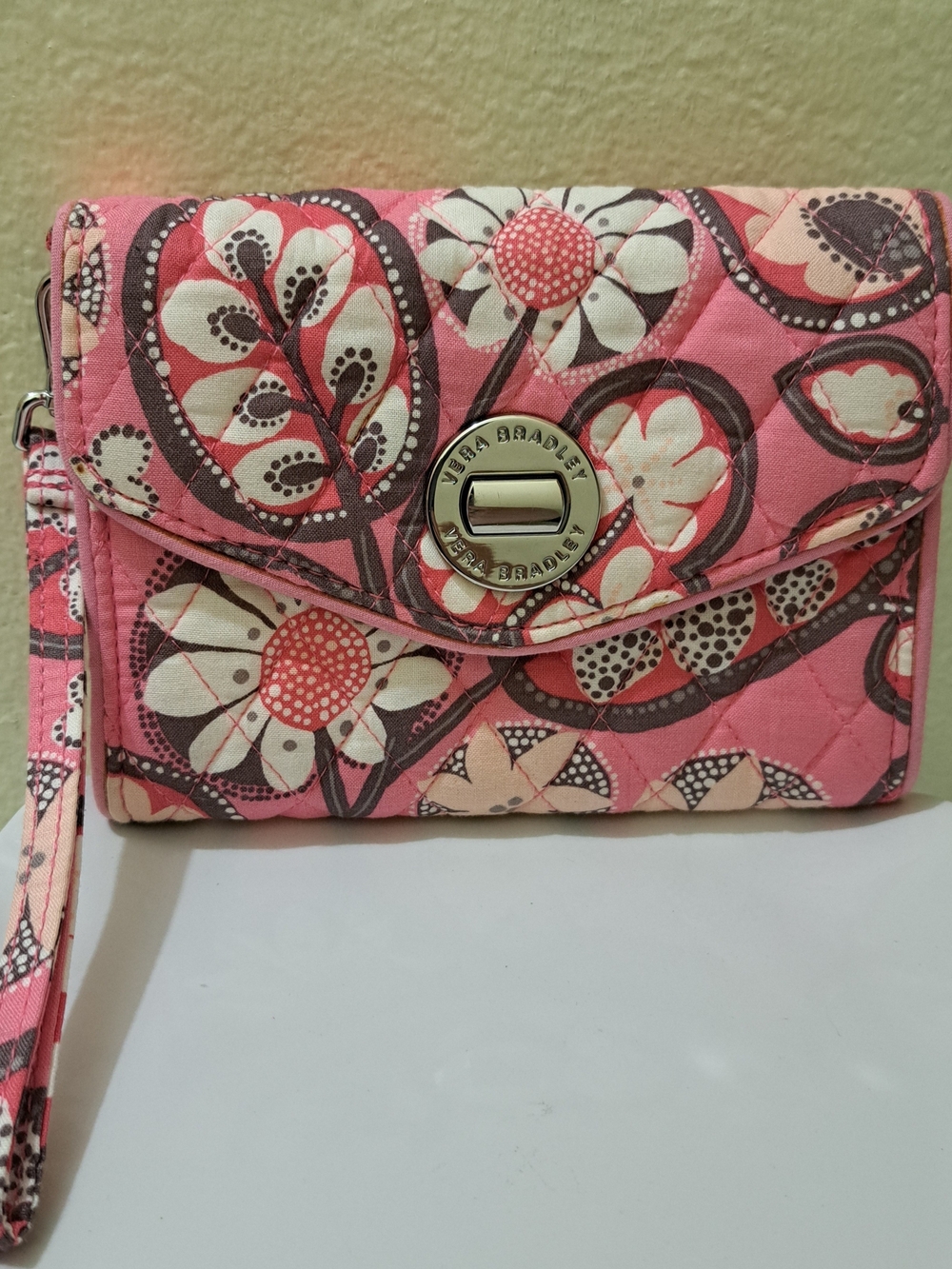 Vera Bradley Pink Floral Quilted Wristlet